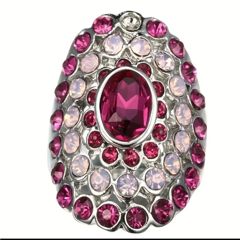 925 Vintage handcrafted alloy Retro Gemstone jeweled ring sz 7